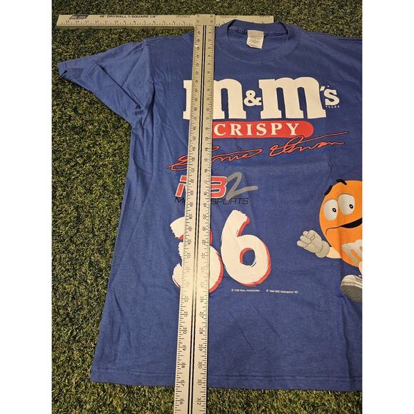Vintage 90s NASCAR Racing Ernie Irvan M&M All Over Print T Shirt Blue Candy L - Picture 4 of 5